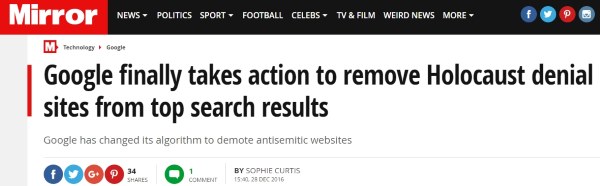 הסרת תוצאות חיפוש הכחשת השואה על ידי גוגל